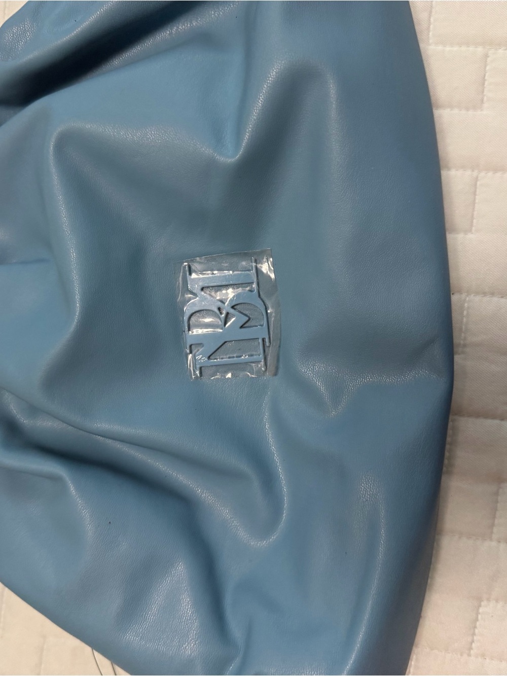 Badgley Mischka Light Blue Hobo Shoulder Bag with Metal Logo Accent